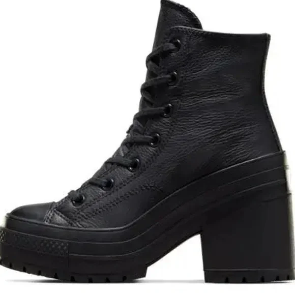 Converse Women’s Chuck De Luxe Heeled All-Black High-Top Sneaker Boots 7 - Picture 2 of 7